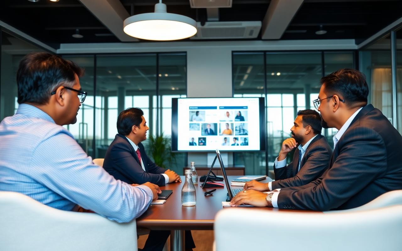 How B2B Companies Use Influencer Marketing for Brand Authority (Beyond Vanity Reach) — Indian B2B business meeting in a modern corporate conference room