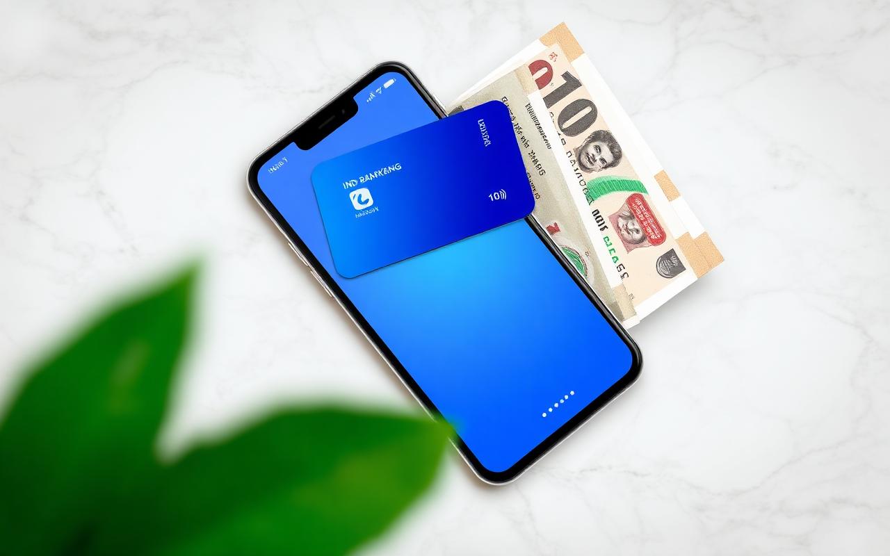 How Investment Brands Use Content Creators to Build Credibility (Across 12-Month Trust Cycles) — Indian banking mobile app with credit card and rupee notes on marble