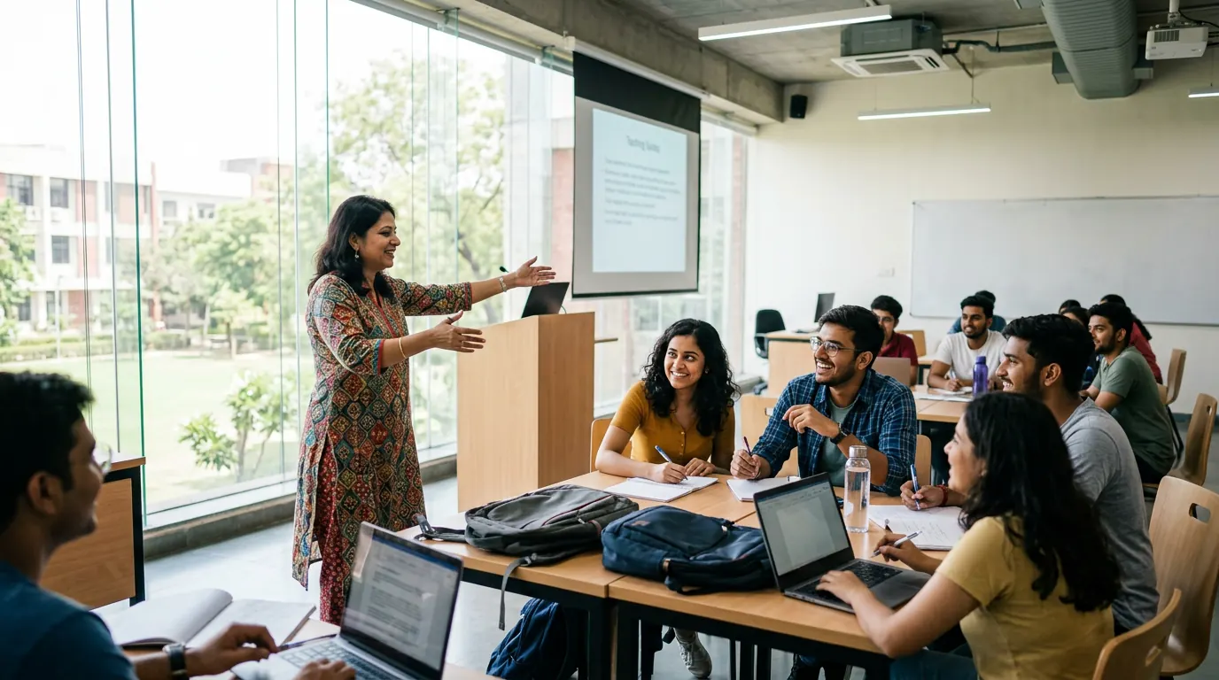 Influencer Marketing for Education Institutes and Coaching Classes — Students learning in a bright modern Indian classroom