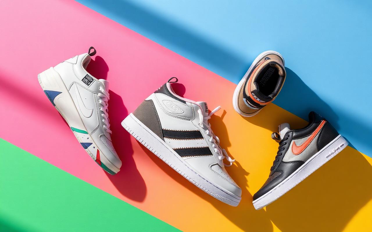 How Sneaker and Footwear Brands Use Influencer Campaigns (Drop-Culture Playbook) — Premium sneakers flatlay on a colourful streetwear backdrop