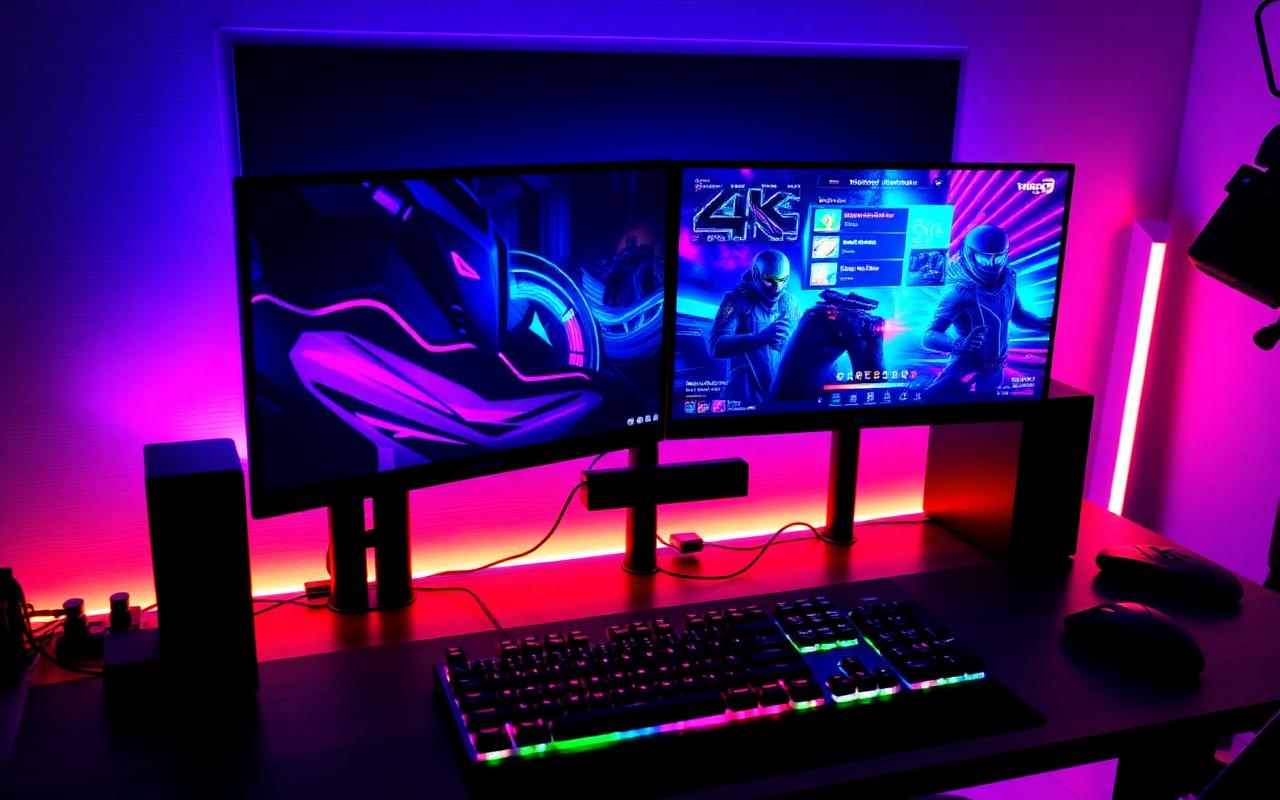 How Gaming Influencers Build Hype Around Esports Brands (The Stream-First Playbook) — Esports gaming setup with RGB lights, mechanical keyboard and dual monitors
