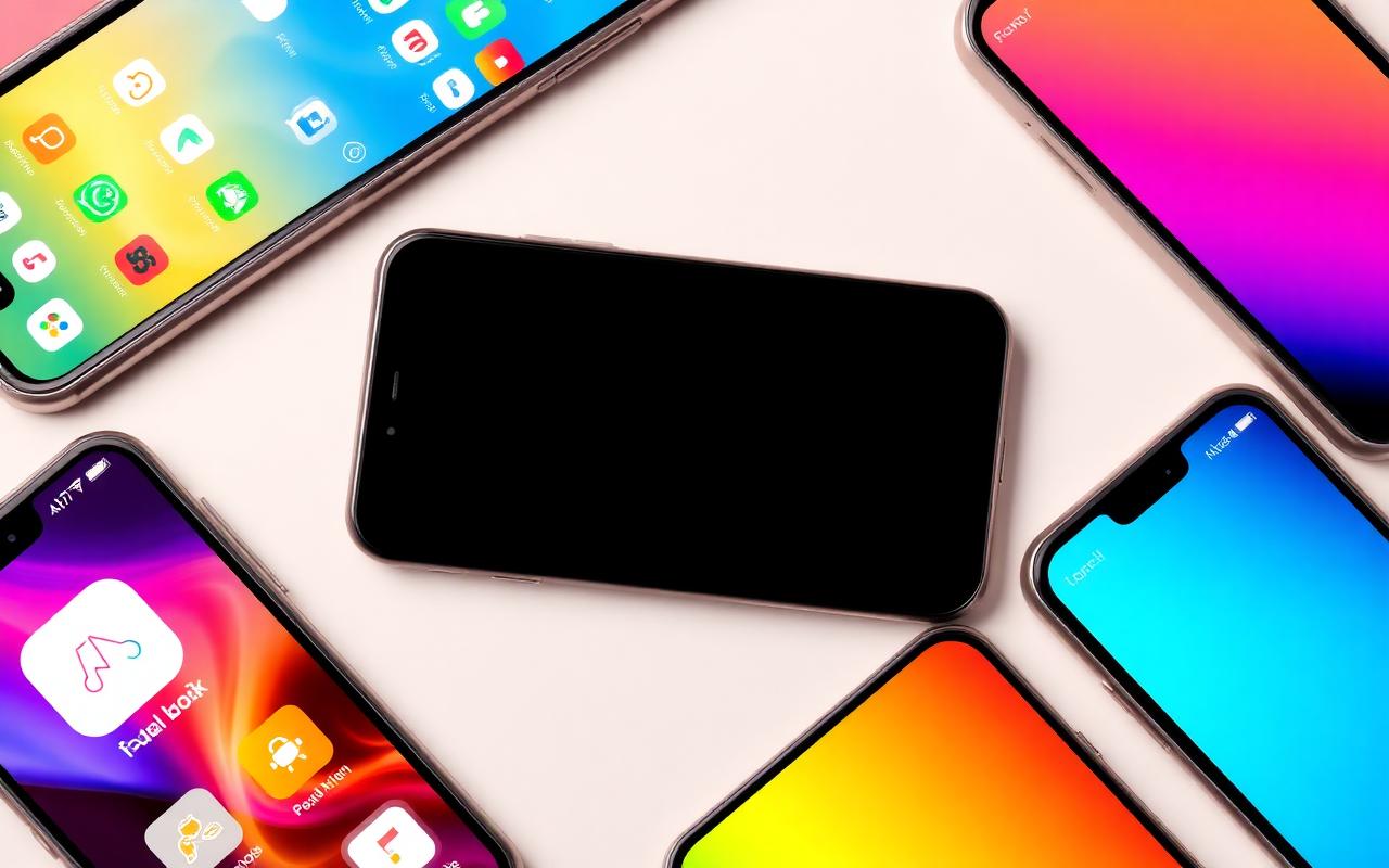 How Mobile Apps Increase Downloads Through Influencer Campaigns (The Install-Attribution Stack) — Smartphones arranged flatlay showing colourful mobile app interfaces
