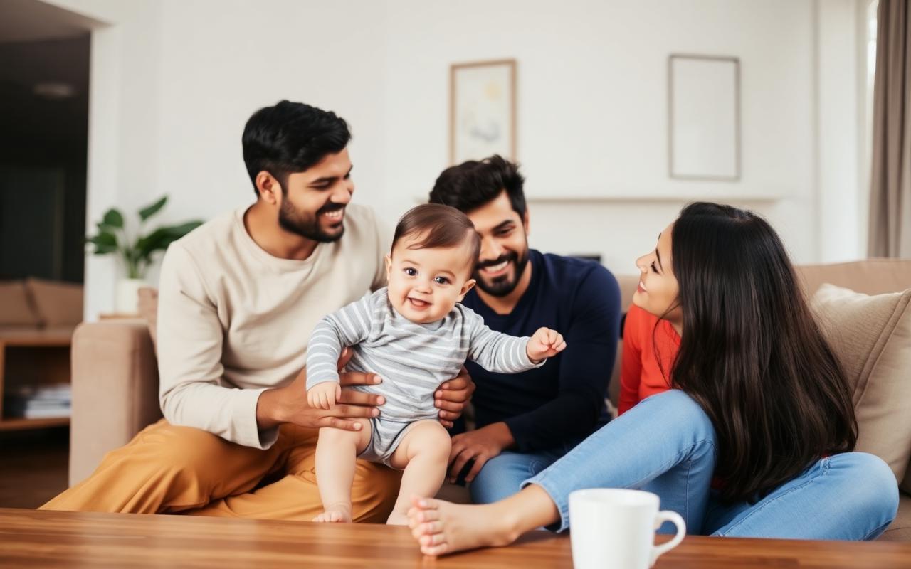 How Parenting Influencers Drive Trust for Family Brands (And Why Mom Reels Convert Better Than Any Ad) — Young Indian parents playing with their toddler in a modern home