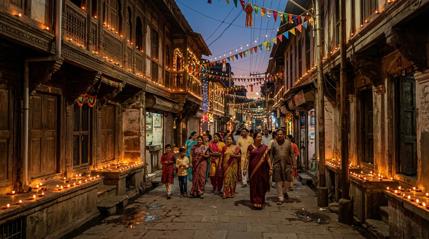 How Influencer Marketing Helps Brands Dominate Local Markets (Pincode-Level Strategy) — Ahmedabad heritage street decorated with festival lights