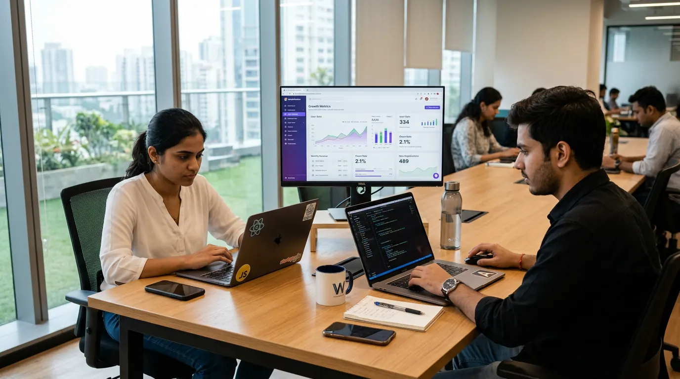 How Influencers Create Social Proof for New Businesses (The First 90 Days) — Startup founders working on a SaaS product at a coworking desk